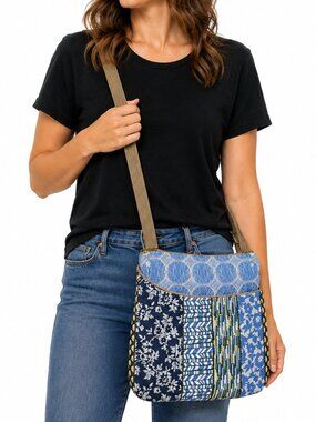 MARUCA Patchwork Woven Crossbody Bag Purse Blue Yellow Artsy Boho Cottagecore